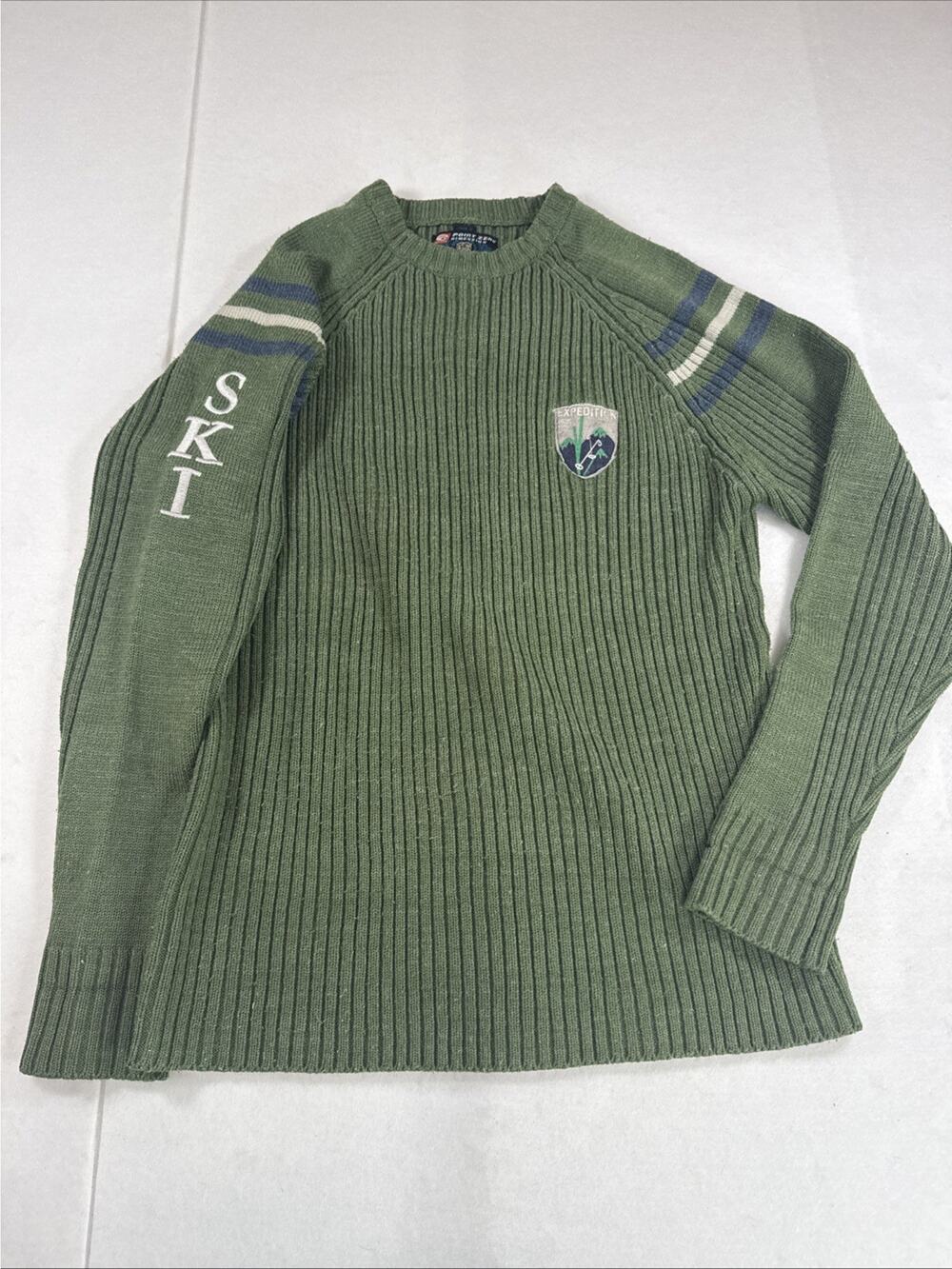 Vintage Point Zero Men’s Small Green Ski Expedition 55 Knit Crewneck Sweater Y2K